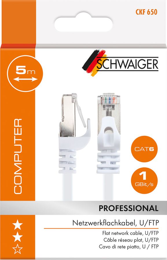 Câble plat réseau Cat. 6 U/FTP 5m blanc