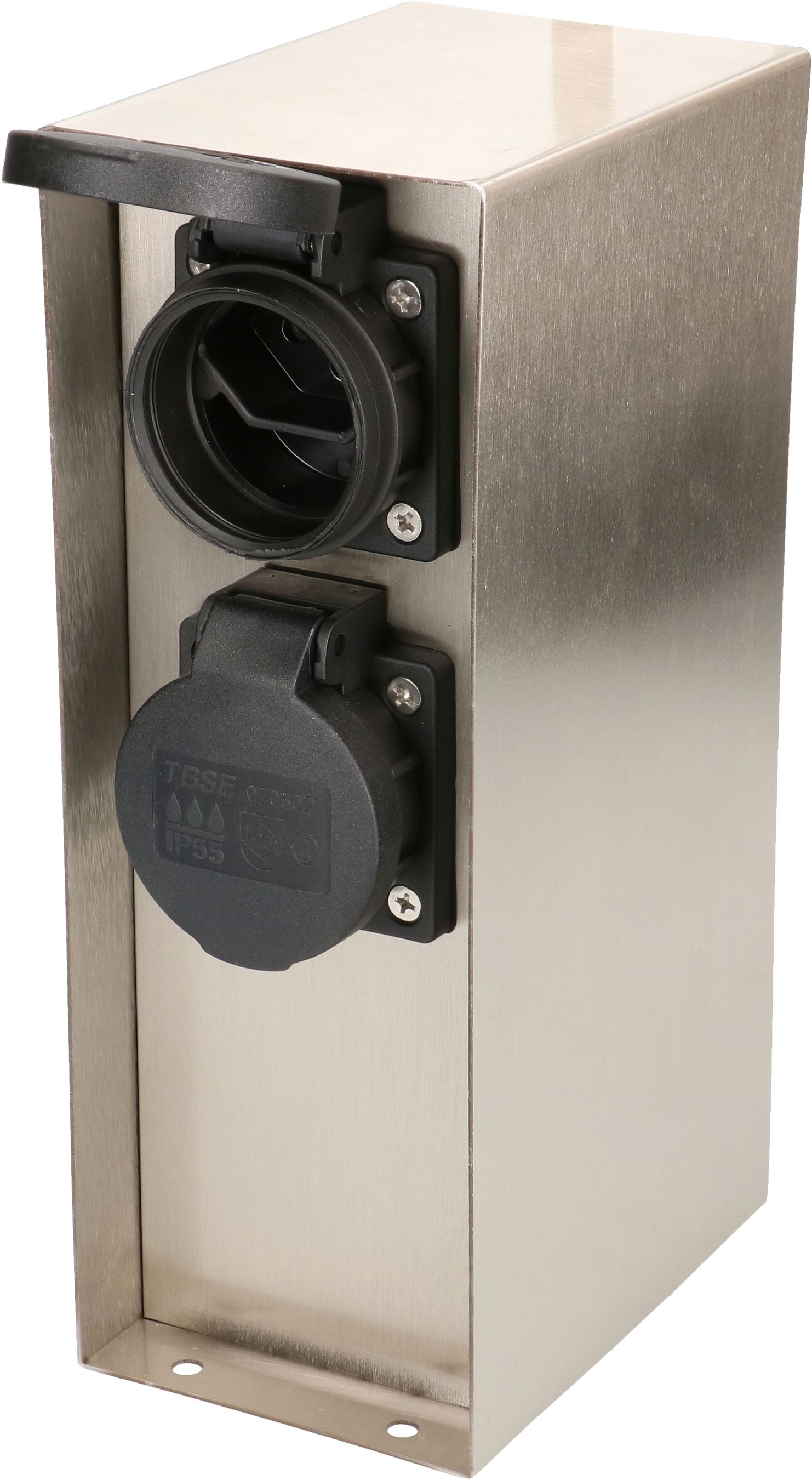 colonne de prises de jardin 2x type 13 IP55 prog. horaire acier