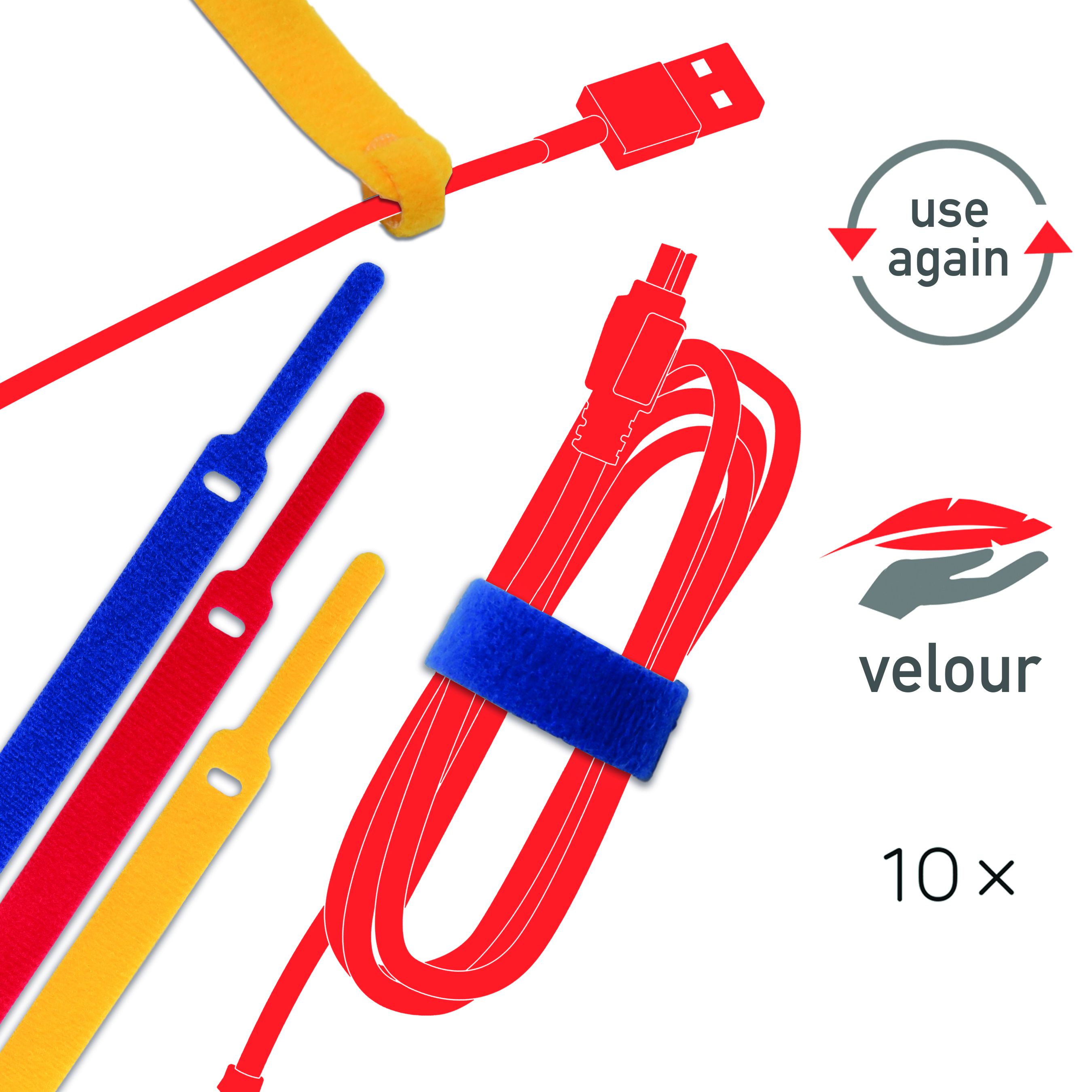 Power attache-câbles en scratch mélangé / 10 pièces