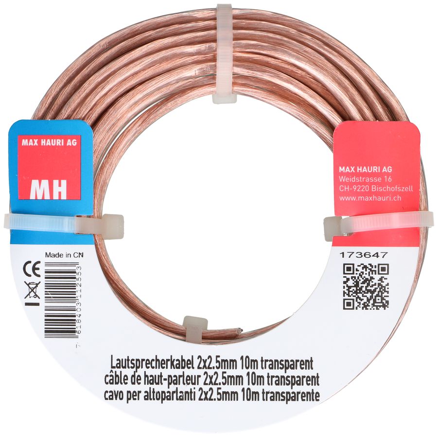 Lautsprecherkabel 2x2.5mm² 10m transparent