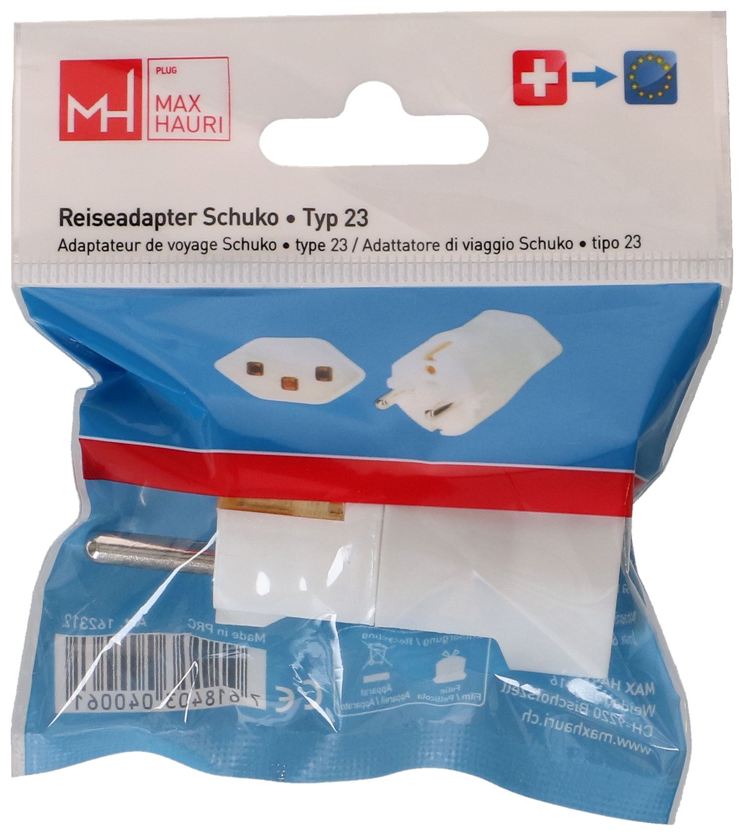 Reiseadapter Schuko / Typ 23 3-polig weiss