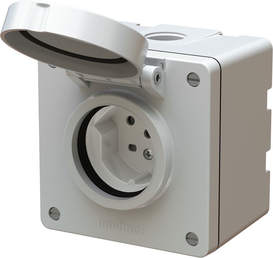 prise 1x type 15 AP exo IP55 gris clair