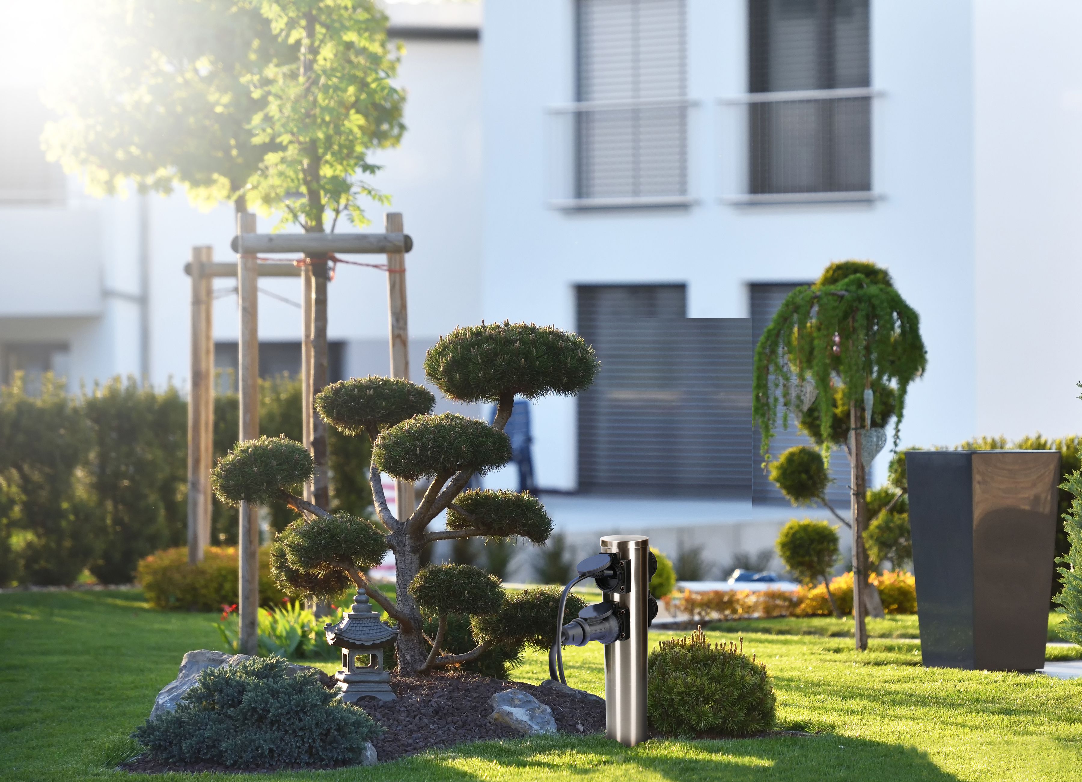 colonne de prises de jardin 4x type 13 IP55 rond acier