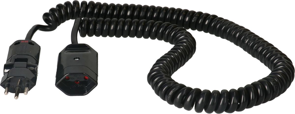 rallonge TD en spirale H05VV-F3G1.0 3.5m noir type 12 / type 13