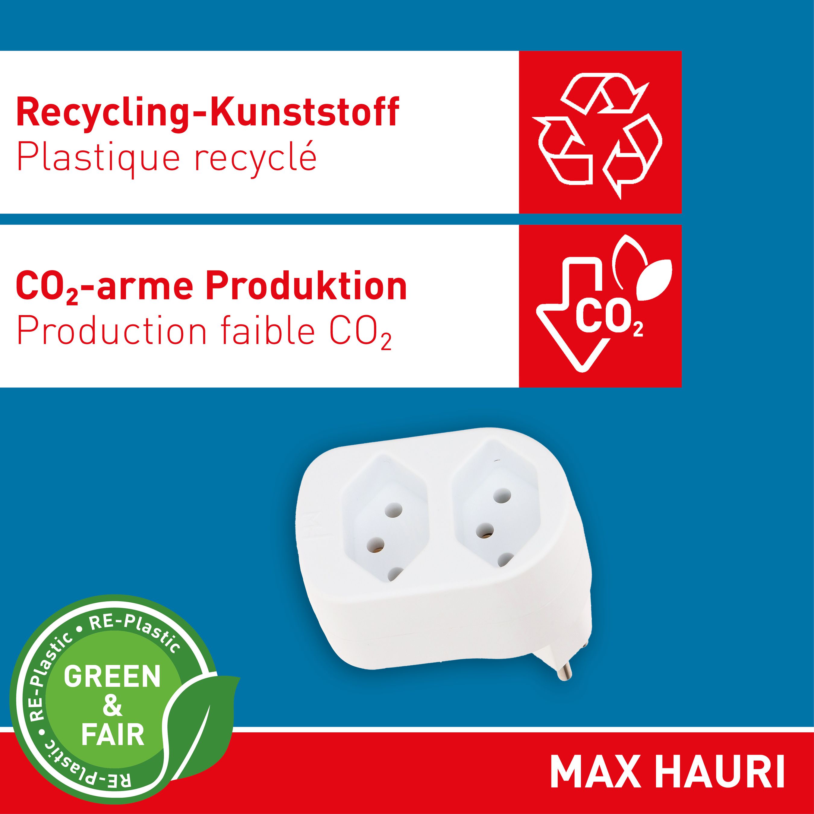 multi adaptateur ADAPT 2x type 13 blanc rotatif Green+Fair