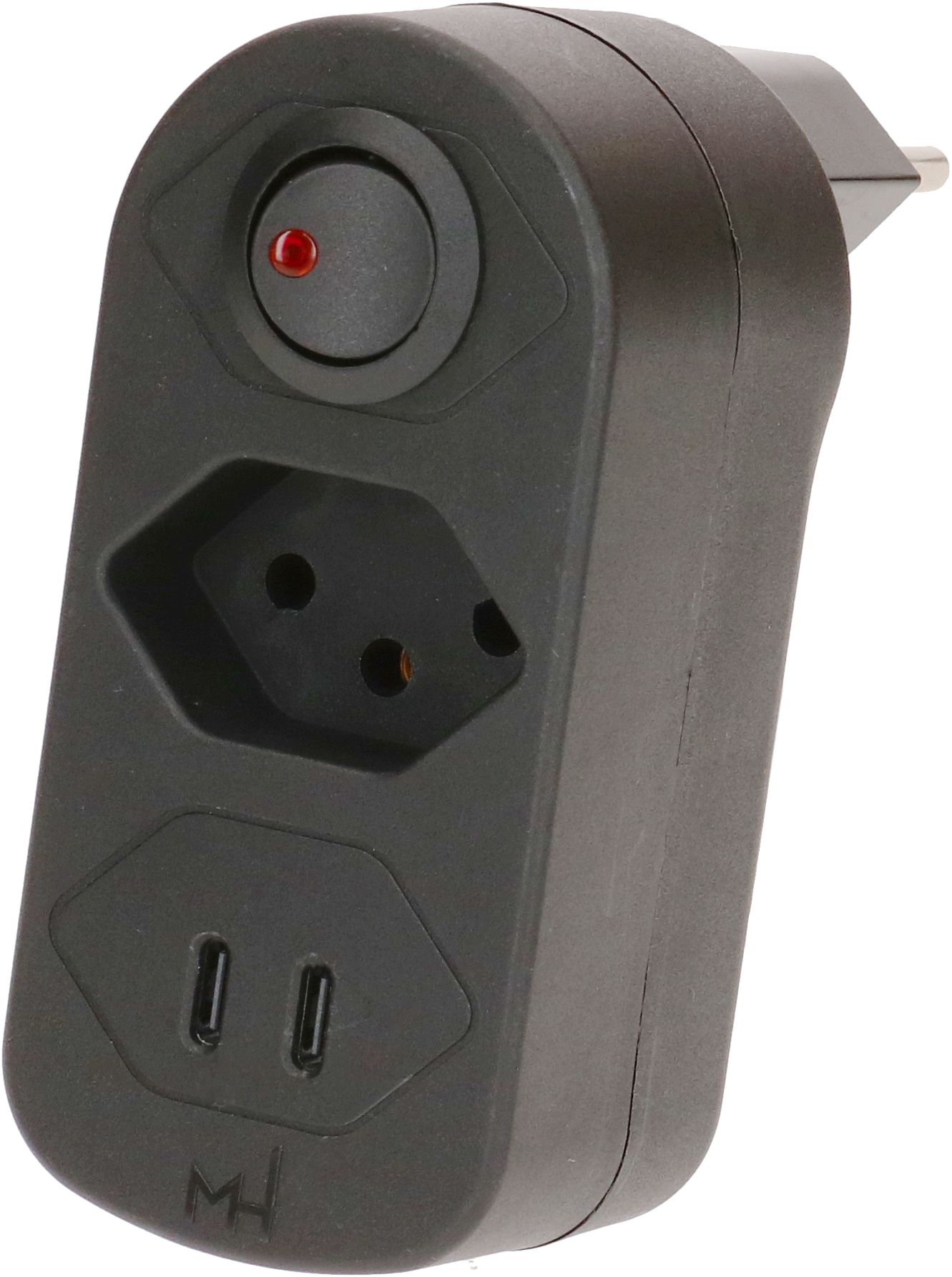 Abzweigstecker ADAPT 1x Typ 13 USB-C/C 20W sw drehbar Green+Fair