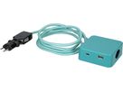 multiprise Cube 3x type 13 turquoise / noir USB 2m clip-clap