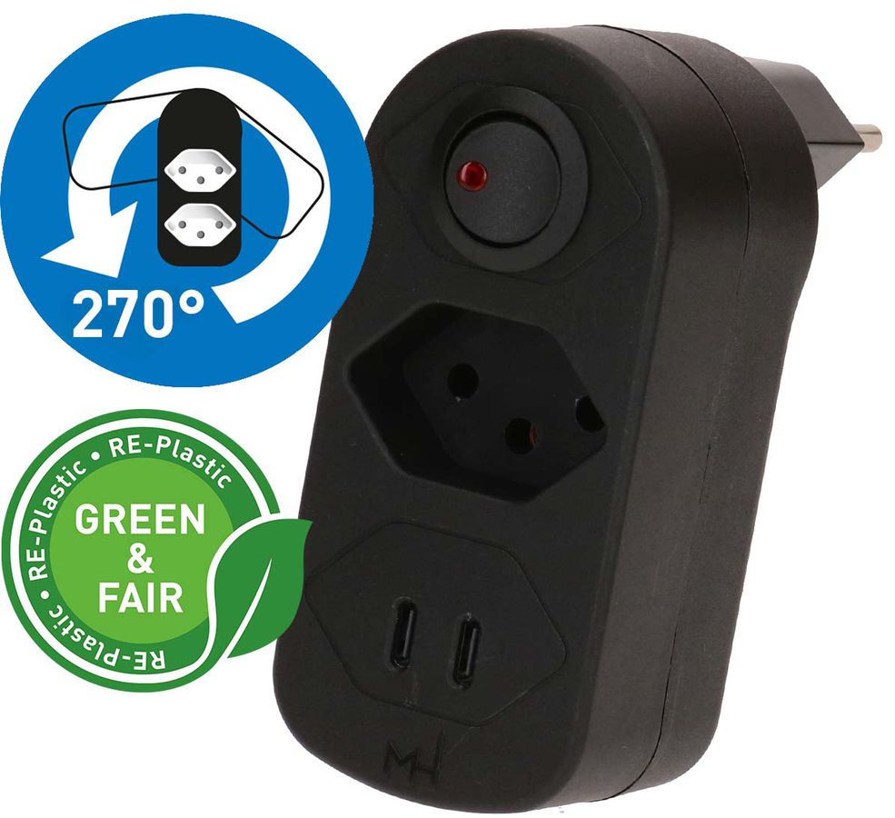 multi adaptateur ADAPT 1x type 13 USB-C/C 20W nr rota. Green+Fair