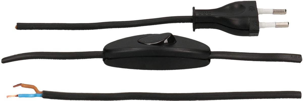 TDLF-Netzkabel H03VVH2-F2x0.75 1.5m schwarz Schalter T26