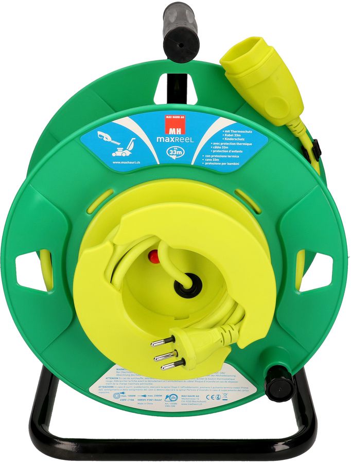 enrouleur de câble de jardin 1x type 13 33m noir/vert/vert fluo