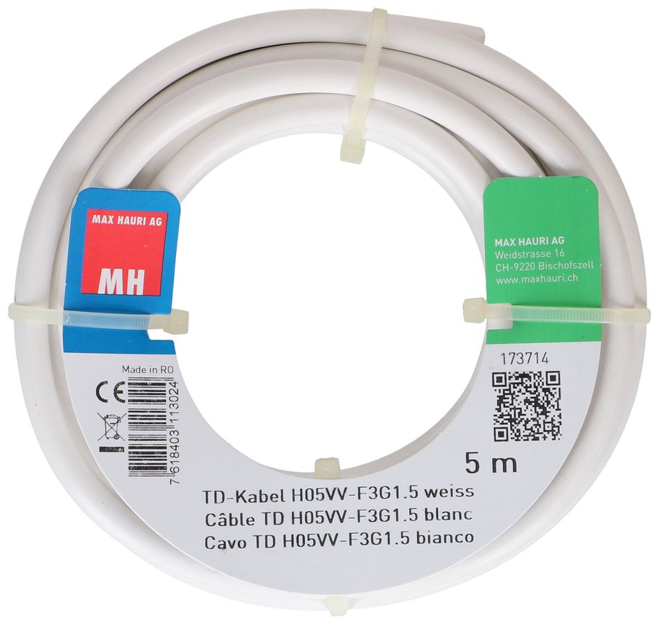 câble TD H05VV-F3G1.5 5m blanc