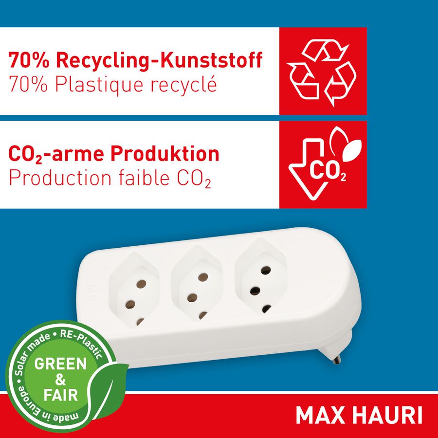 multi adaptateur ADAPT 3x type 13 blanc rotatif Green+Fair