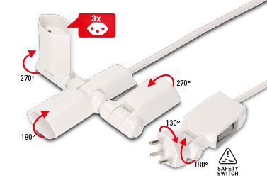 multiprise clip-clap Line 3x type 13 blanc interrupteur 2m