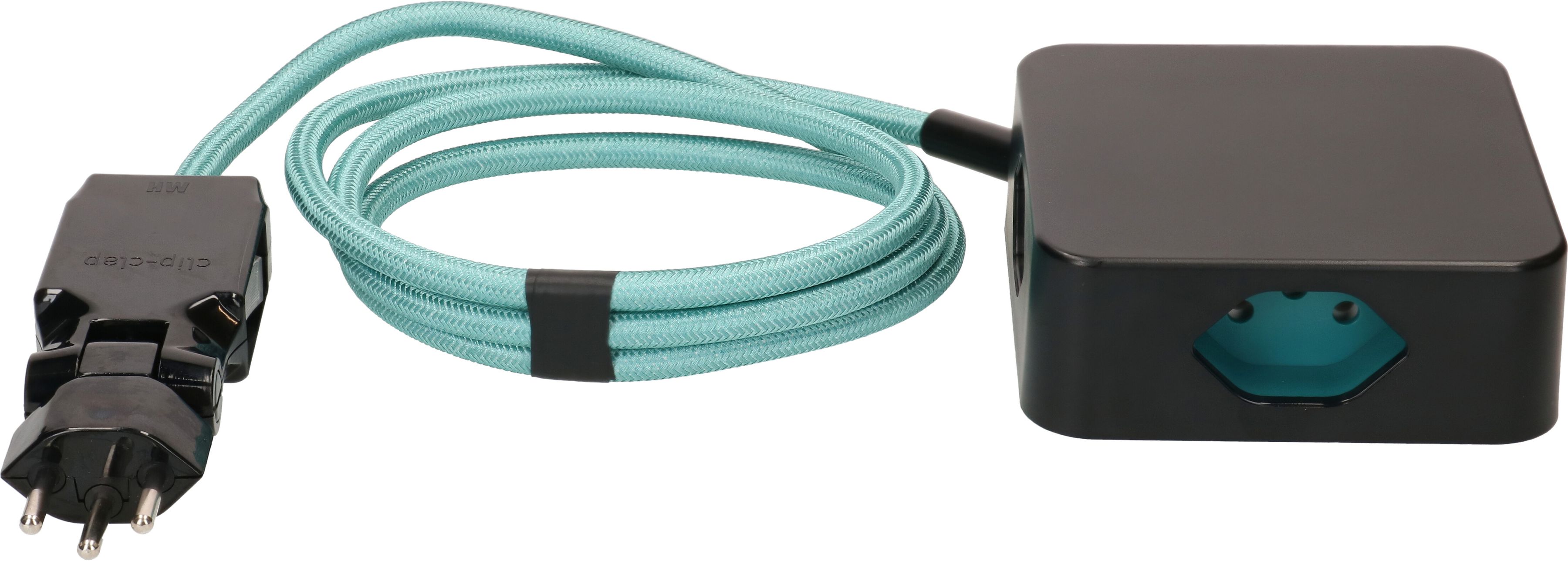 multiprise Cube 4x type 13 noir / turquoise 2m clip-clap