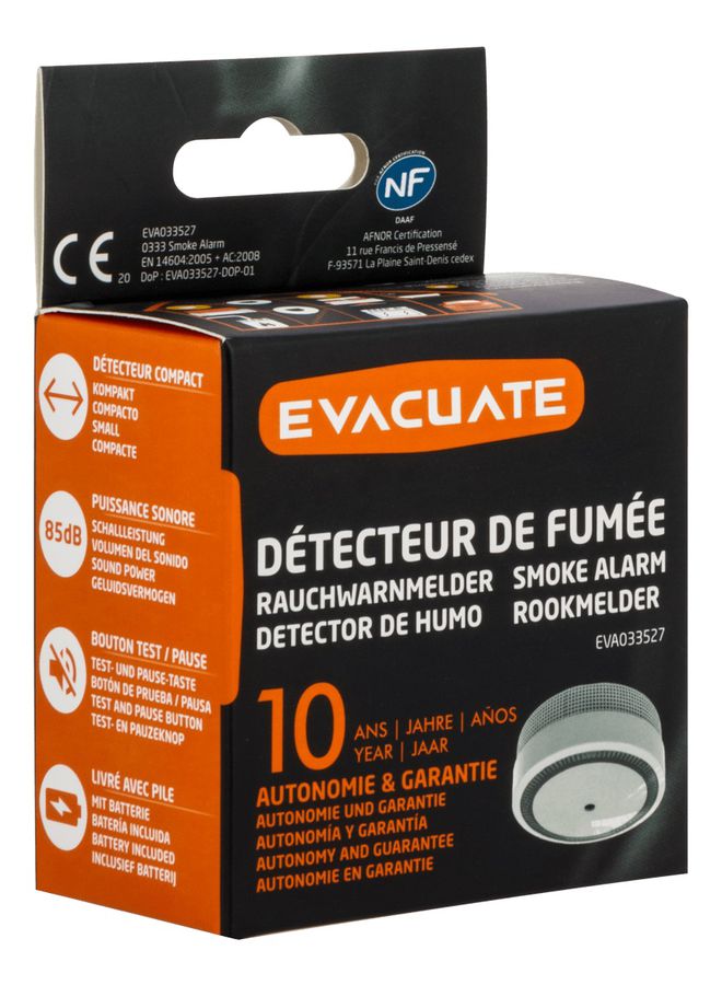 détecteur de fumée mini EVA033527 + pile longue durée 10 ans bc