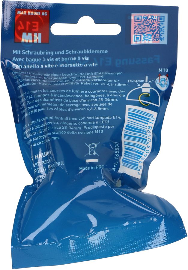 douille E14 à vis avec 2 anneaux M10x1 blanc