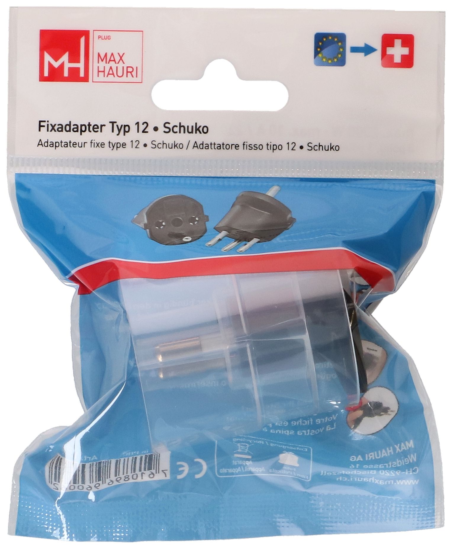 Fixadapter Typ 12 / Schuko CEE 7/7 schwarz