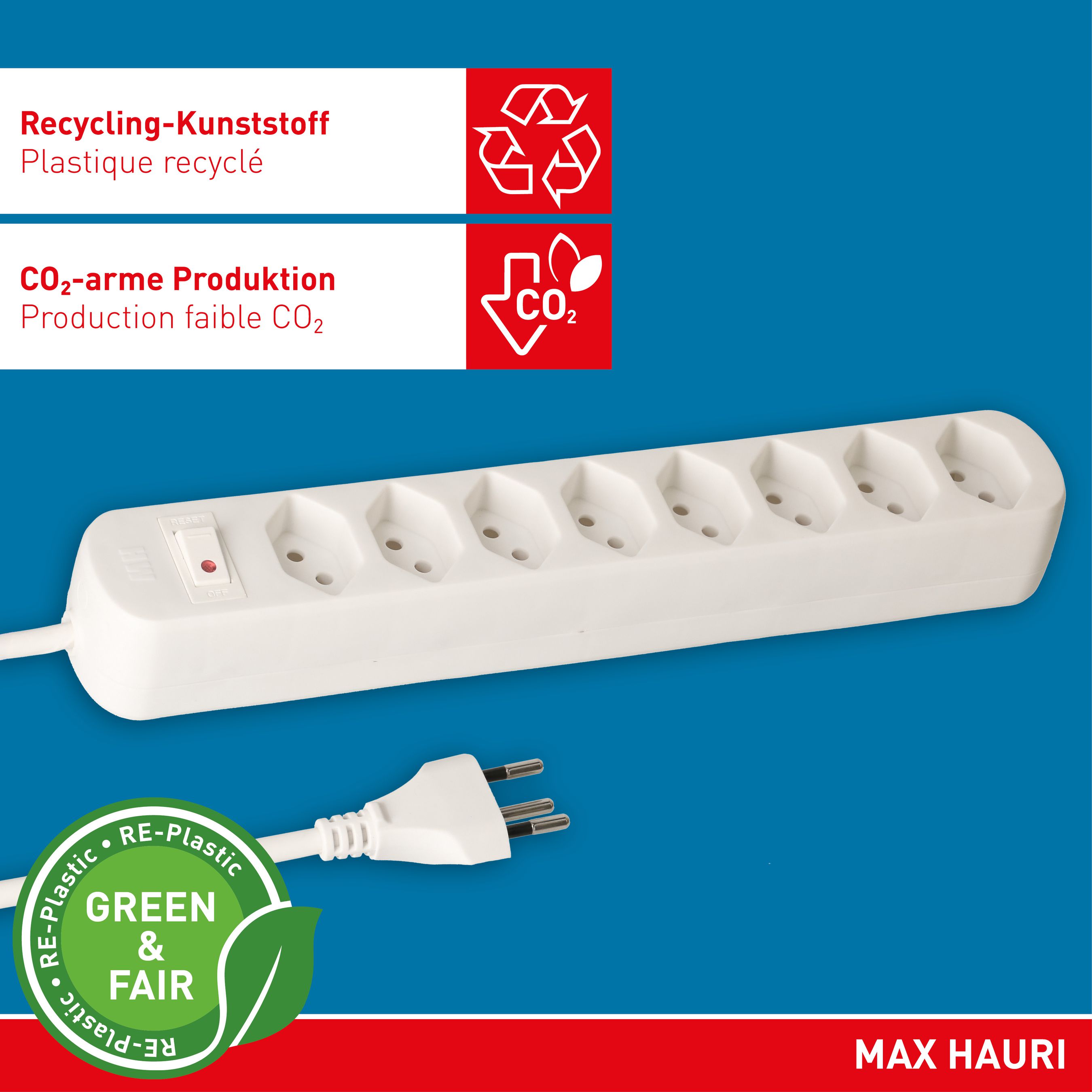 multiprise Basic Line 8x type 13 bc interrupteur 1.5m Green+Fair