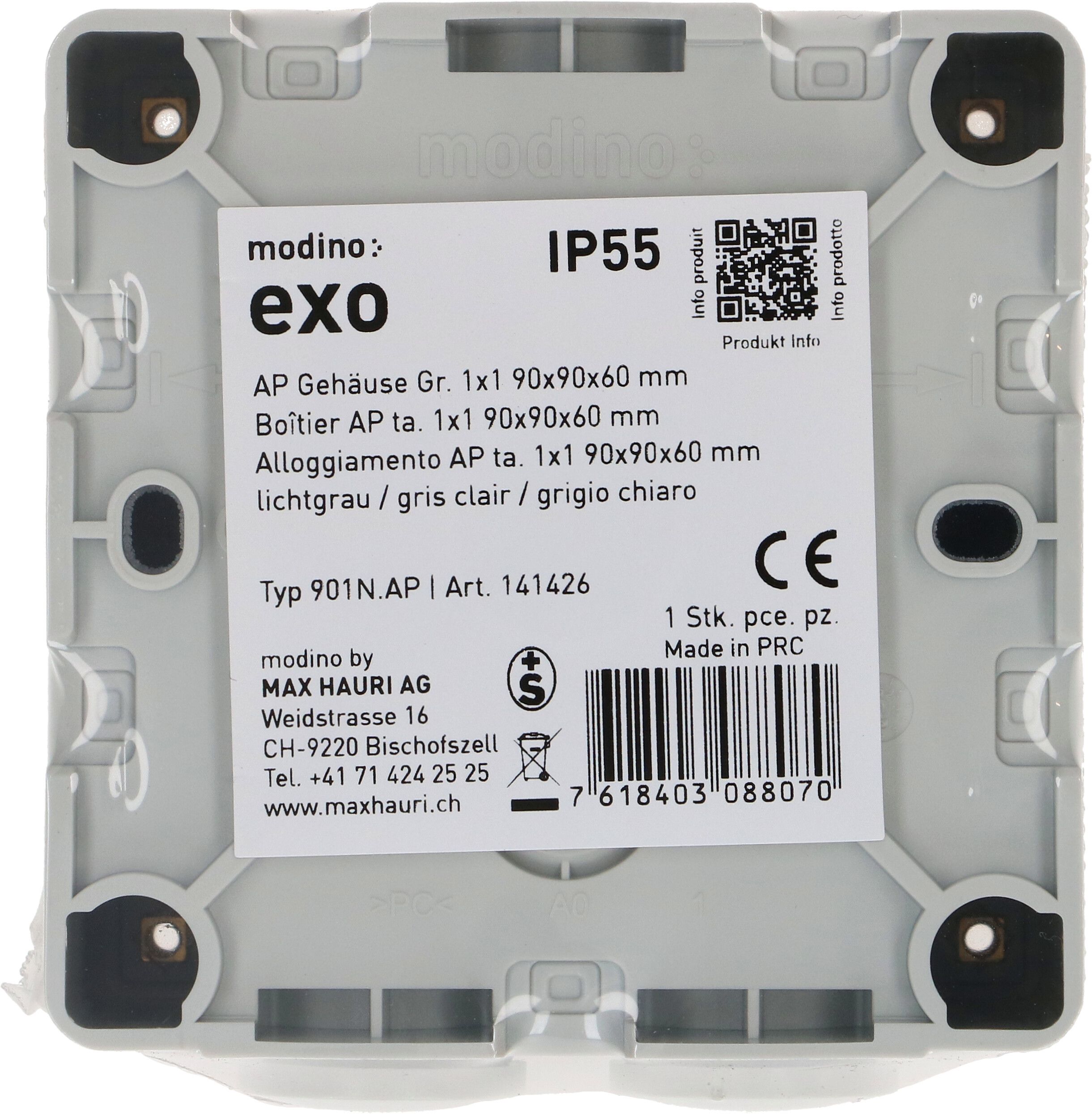 Gehäuse Gr.1x1 AP exo IP55 lichtgrau