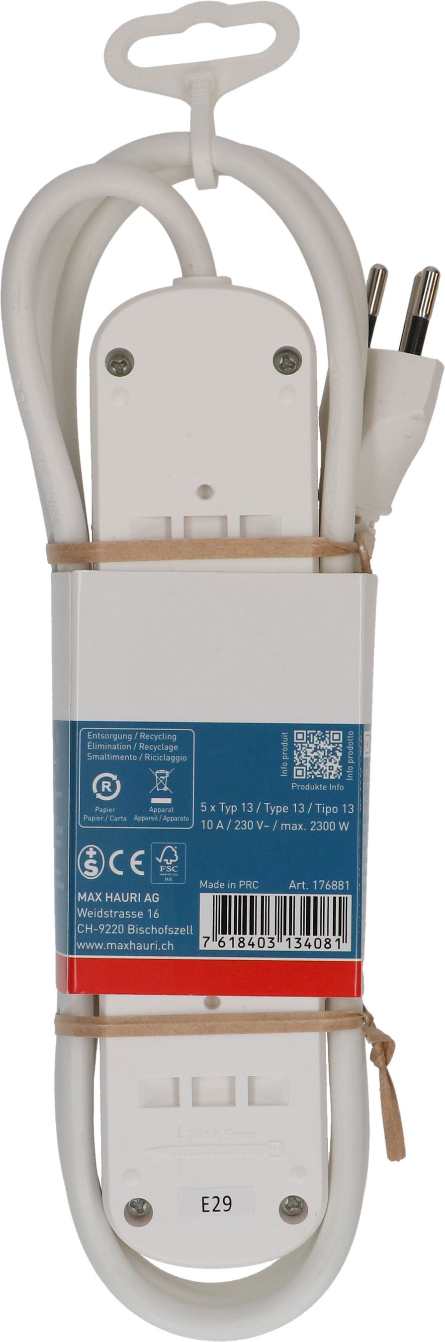 multiprise Basic Line 5x type 13 bc interrupteur 1.5m Green+Fair