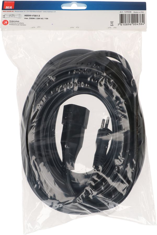 Rallonge TD H05VV-F3G1.5 10m noir BS type 12 / type 13