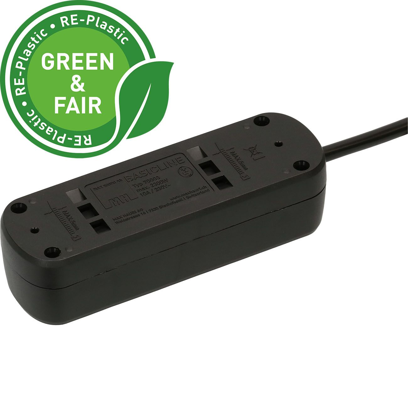 multiprise Basic Line 3x type 13 nr interrupteur 1.5m Green+Fair