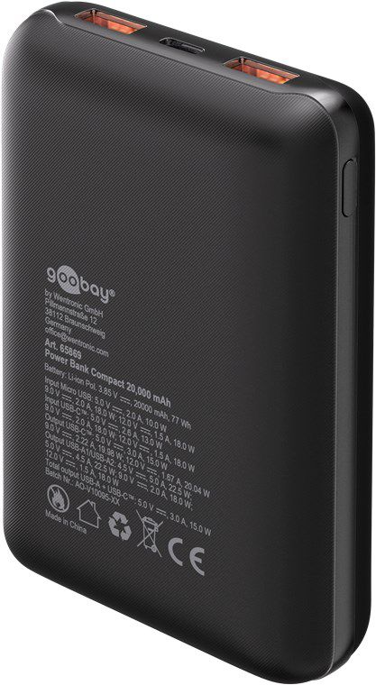 Powerbank 20000mAh QC/PD compact avec affichage d'état