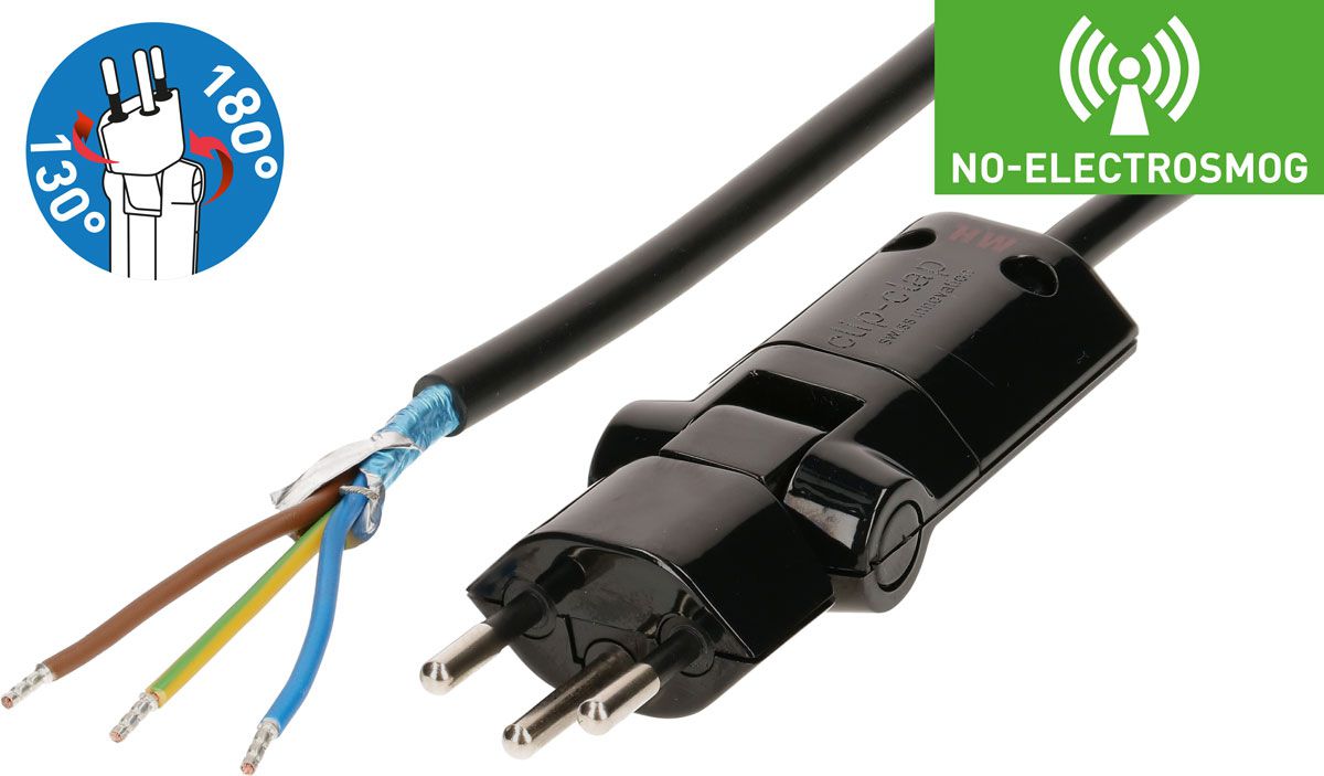 Câble secteur 3G1.0 5m noir blindé avec type 12 clip-clap