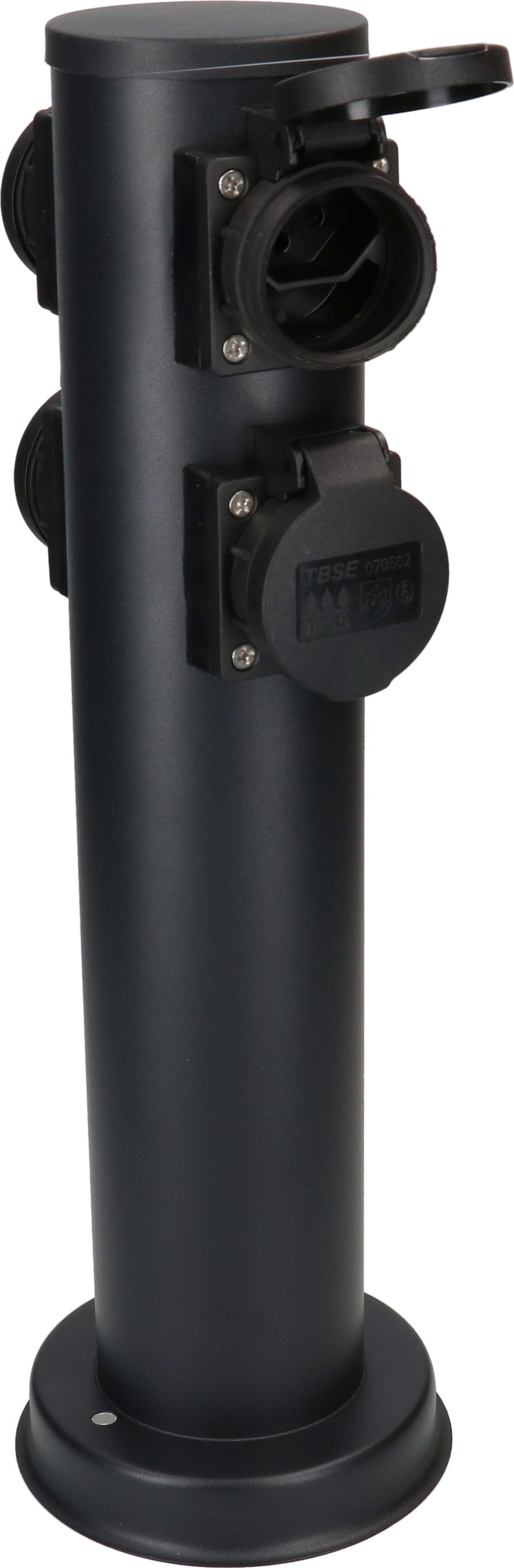 colonne de prises de jardin 4x type 13 IP55 rond acier noir mat