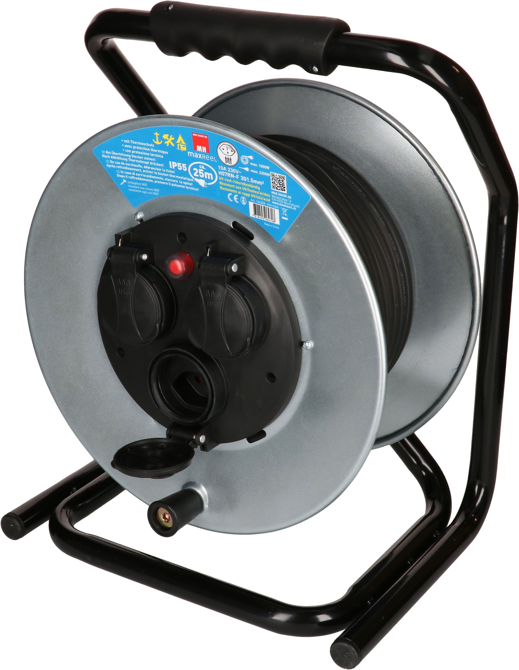 enrouleur de câble en acier IP55 3x type 13 25m noir acier