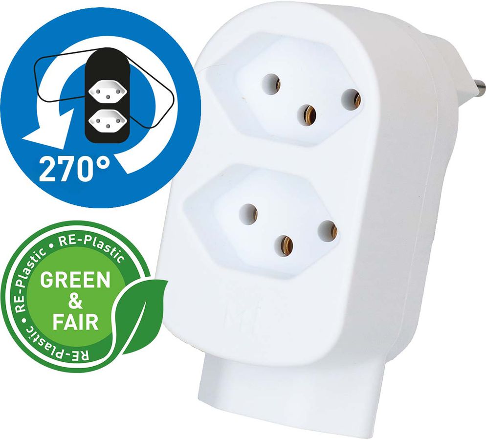 multi adaptateur ADAPT 2+1x type 13 blanc rotatif Green+Fair