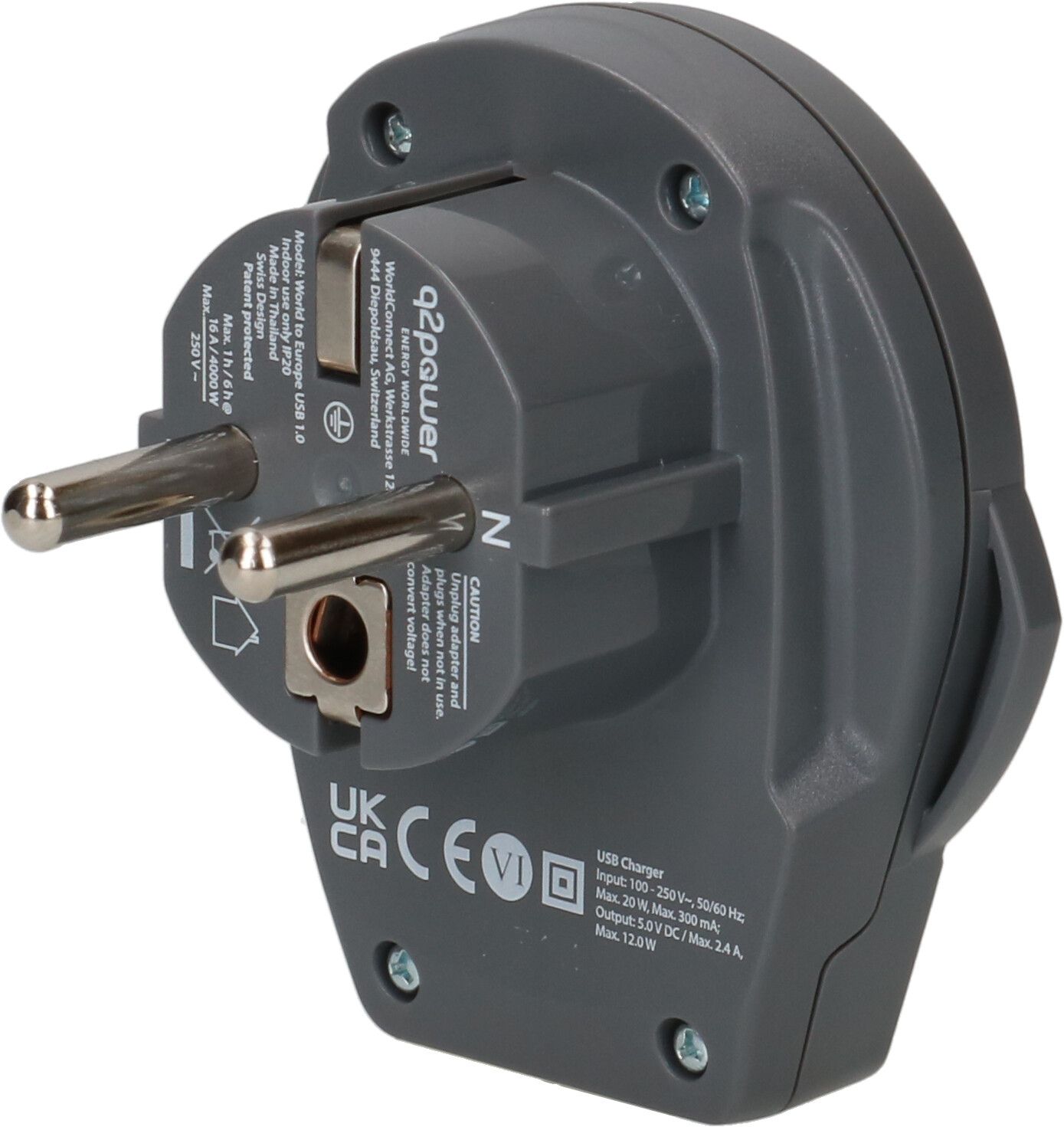 Q2 Power adaptateur mondial Schuko - USB-A