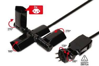 multiprise clip-clap Line 3x type 13 noir interrupteur 2m