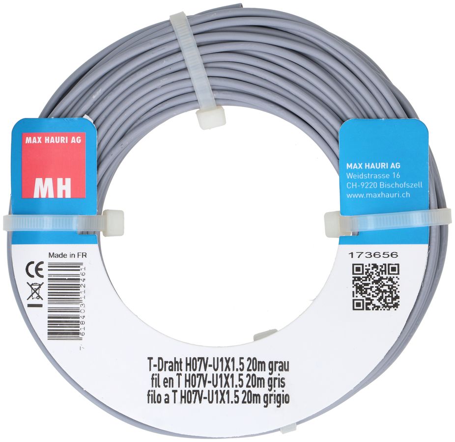 fil en T H07V-U1X1.5 20m gris