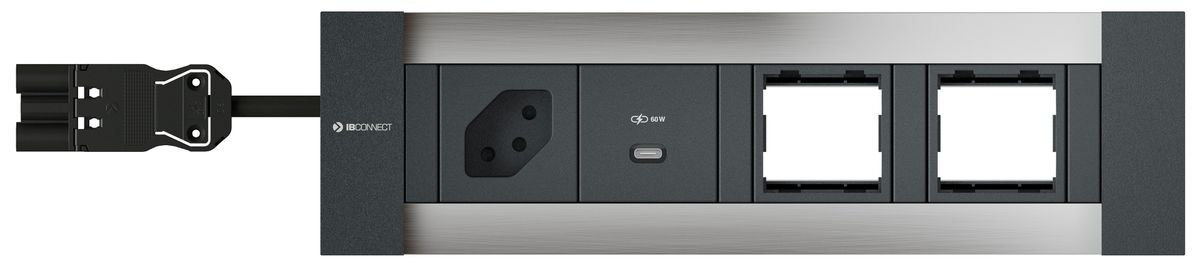INTRO2.0 bloc multiprise anodisé 1x type 13 1x USB-C 60W 2x vide
