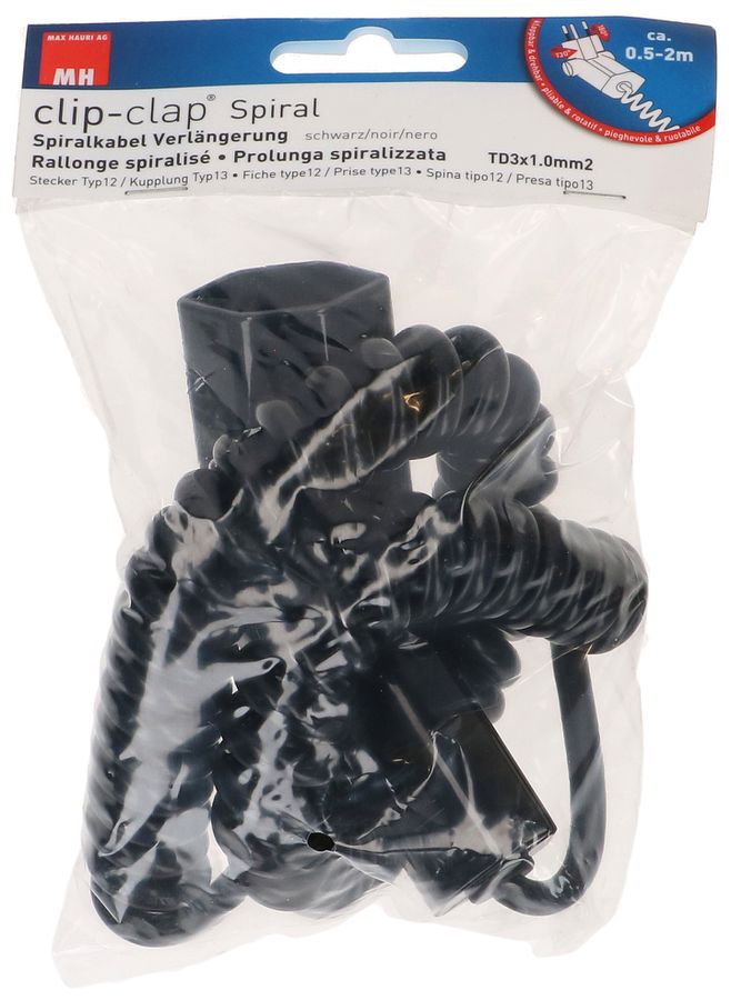 prolunga TD spiralato H05VV-F3G1.0 2m nero tipo 12 / tipo 13