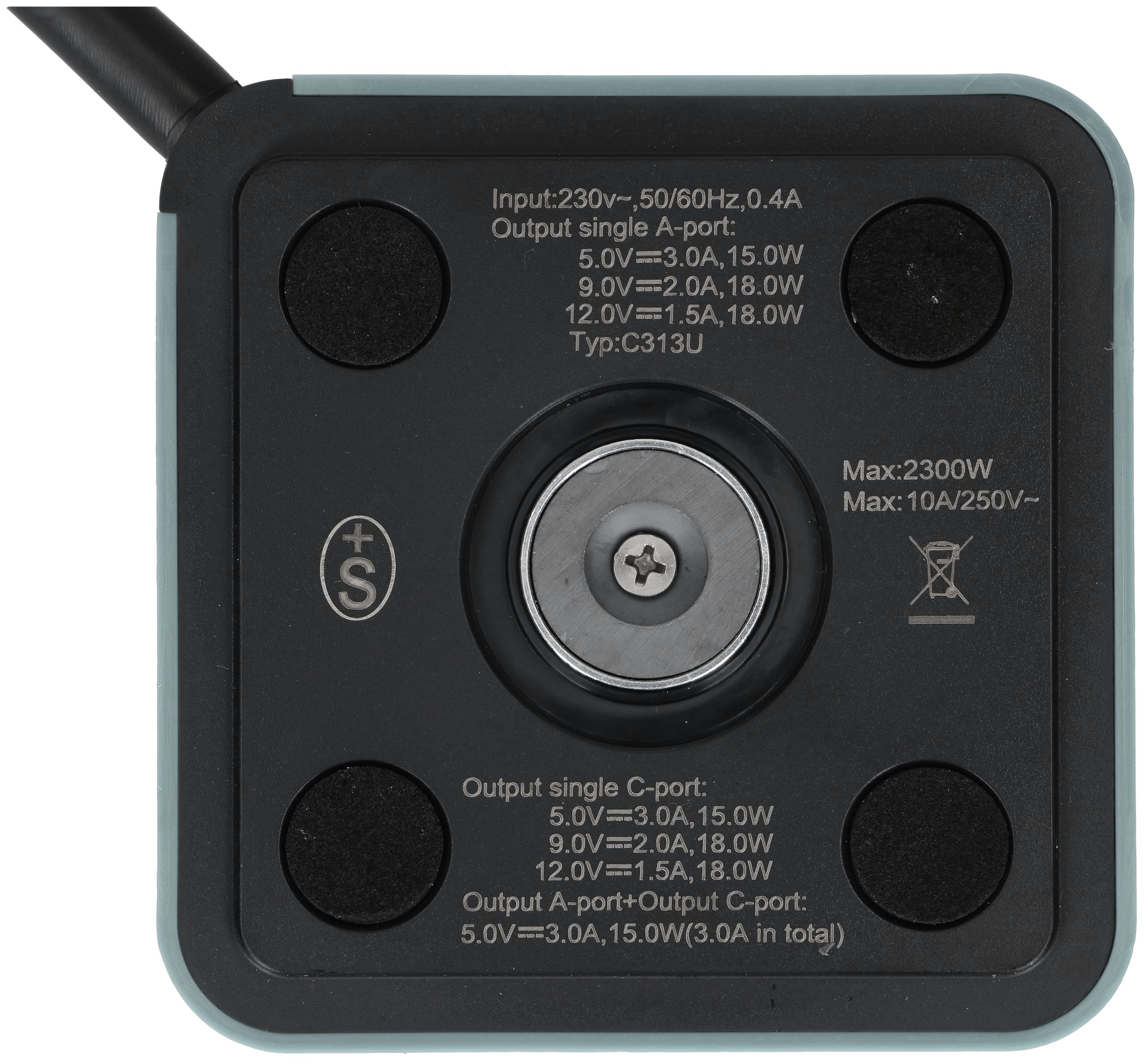 multiprise Cube 3x type 13 noir / turquoise USB 2m clip-clap