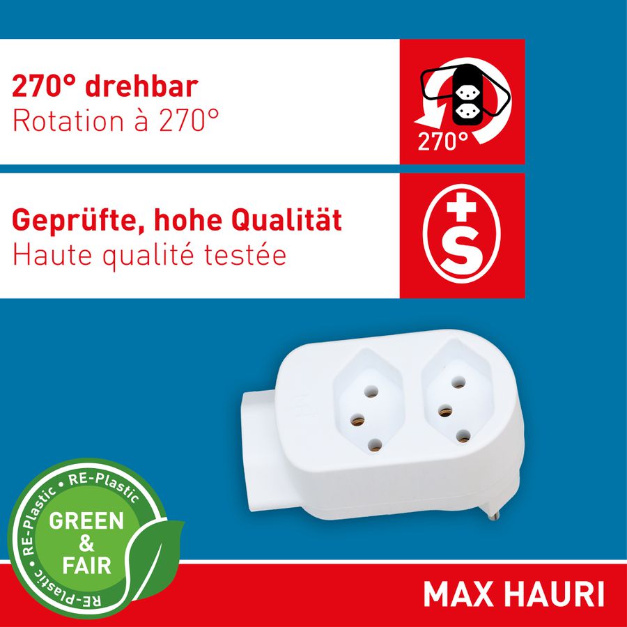 multi adaptateur ADAPT 2+1x type 13 blanc rotatif Green+Fair