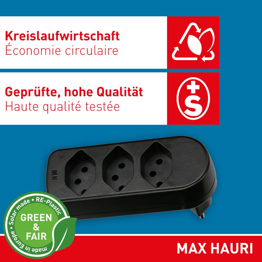 multi adaptateur ADAPT 3x type 13 noir rotatif Green+Fair