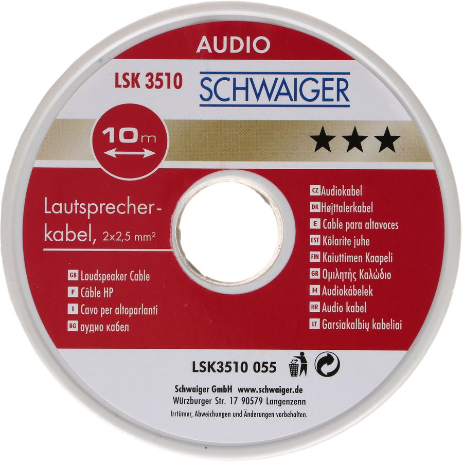 câble de haut-parleur 2x2.5mm² 10m transparent