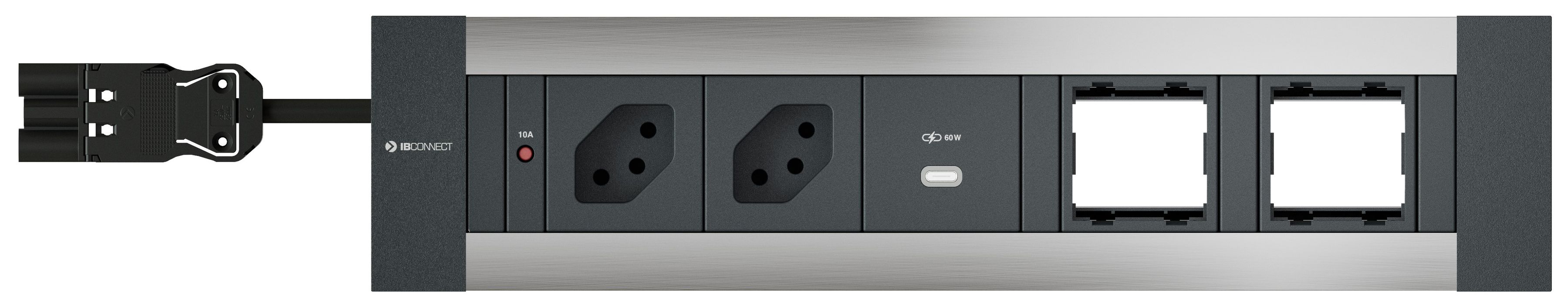 INTRO2.0 presa multipla anodizz. 2x tipo 13 1x USB-C 60W 2x vuoto