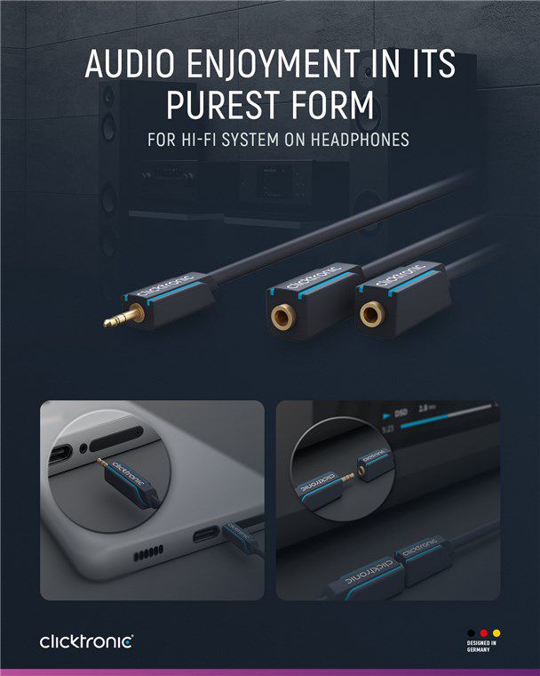 câble audio adaptateur Y fiche/prise jack 0.1m noir