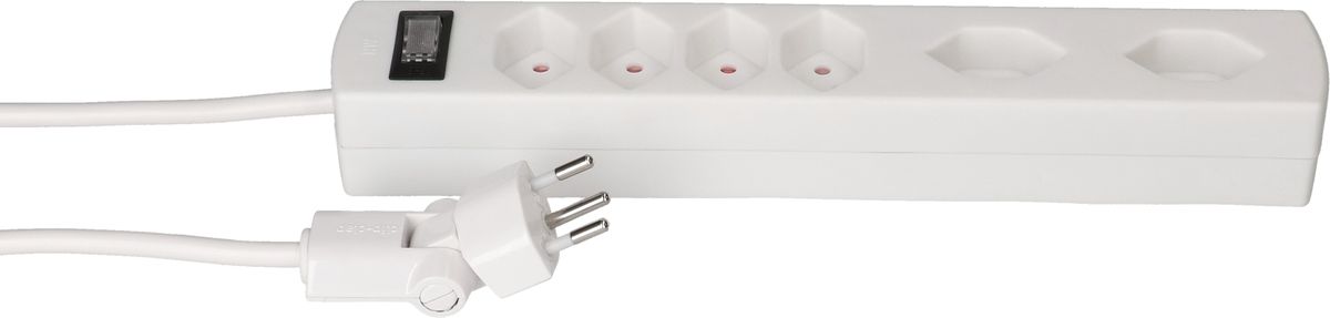 multiprise Safety Line 6x type 13 2x 90° BS blanc interr. 2m cli.