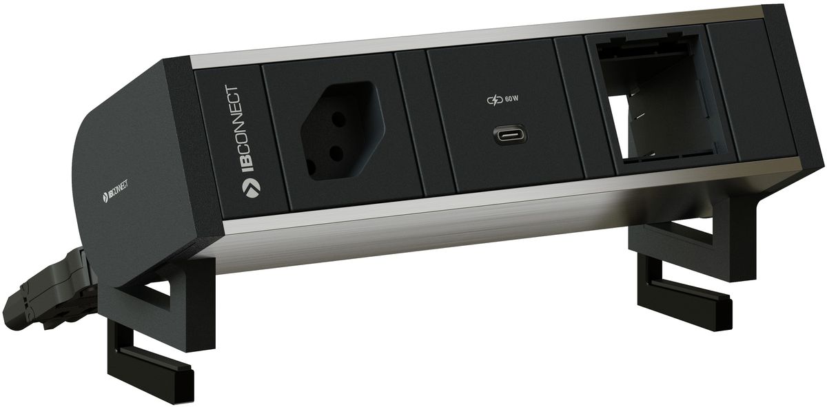 SUPRA bloc multiprise anodisé 1x type 13 1x USB-C 60W 1x vide