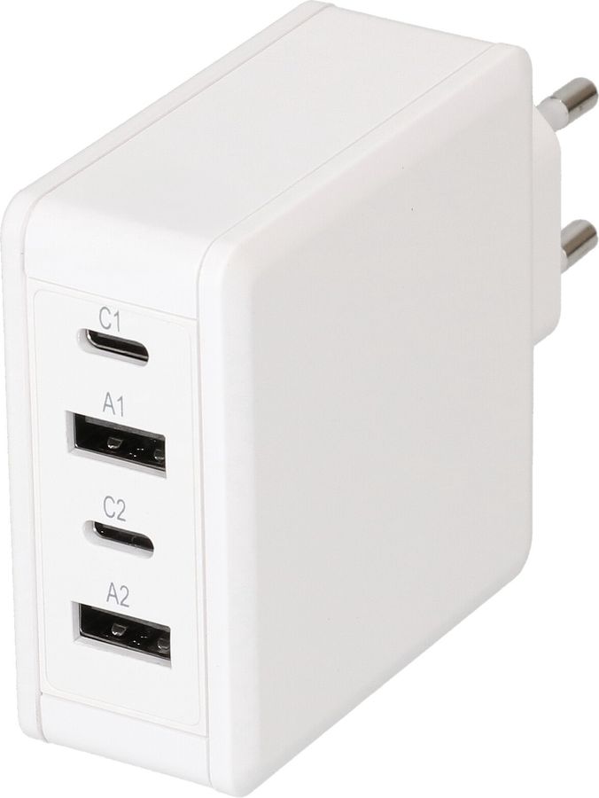 adaptateur de charge rapide USB 2x USB-C PD 2x USB-A 65W blanc