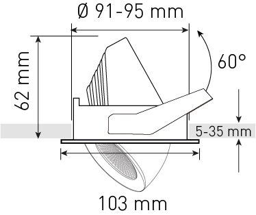 spot encastré à LED TURN Ø92 noir 3000K 960lm 50°