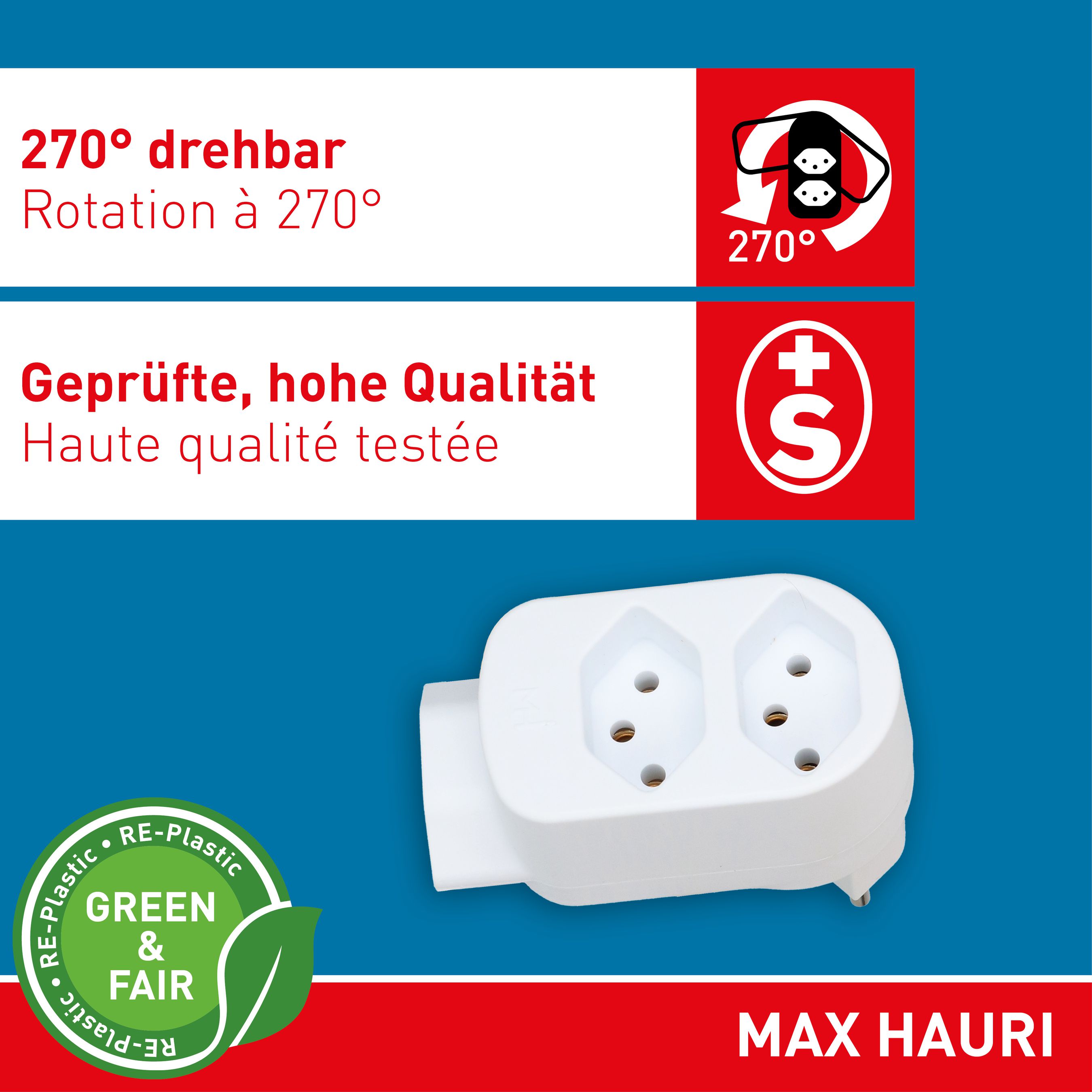 multi adaptateur ADAPT 2+1x type 13 blanc rotatif Green+Fair