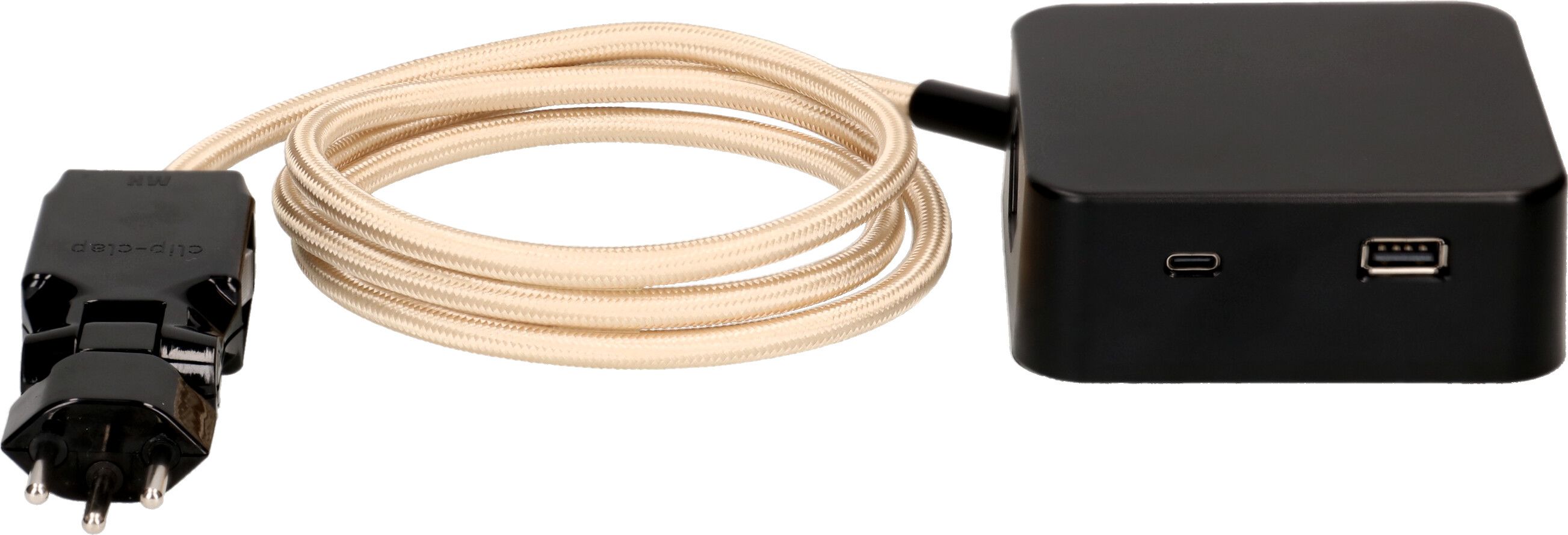 multiprise Cube 3x type 13 noir / or sable USB 2m clip-clap