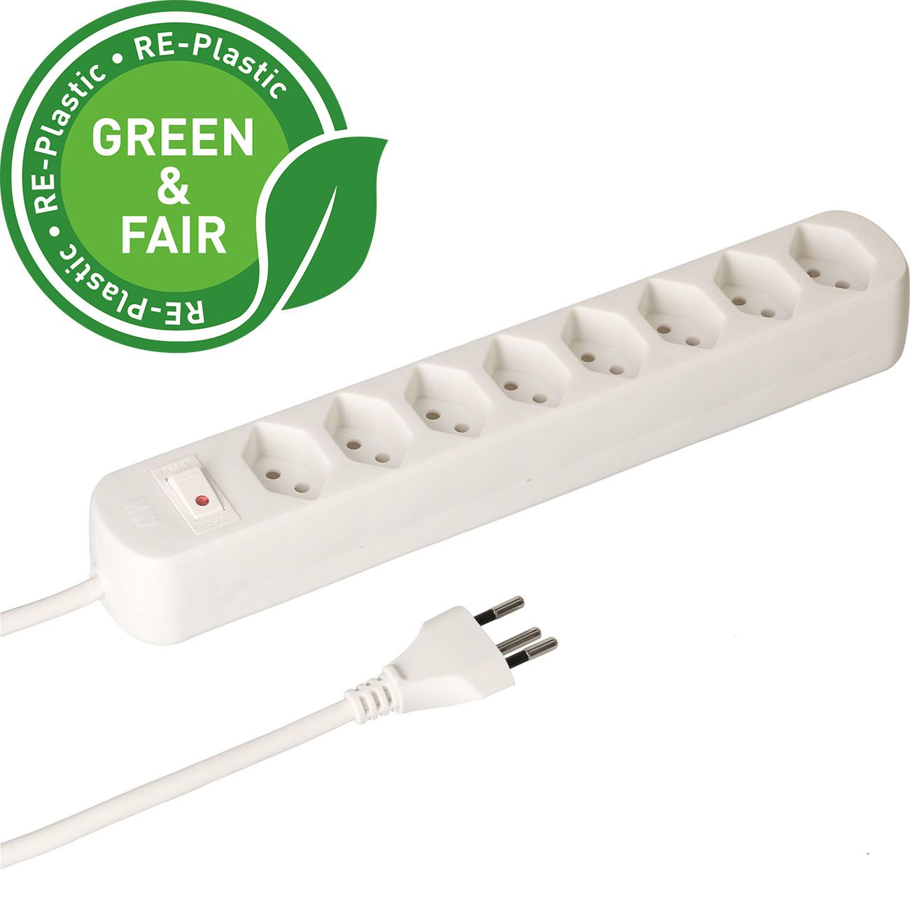 multiprise Basic Line 8x type 13 bc interrupteur 1.5m Green+Fair