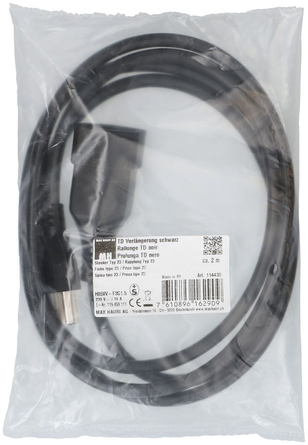 Rallonge TD H05VV-F3G1.5 2m noir type 23 / type 23